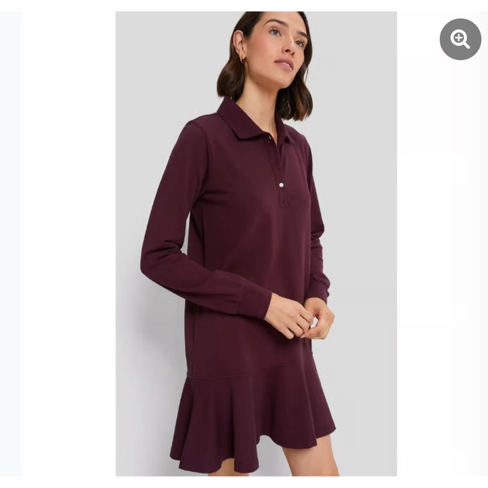 Women's Tuckernuck Burgundy Long Sleeve Polo Ruffle Hem Dress L